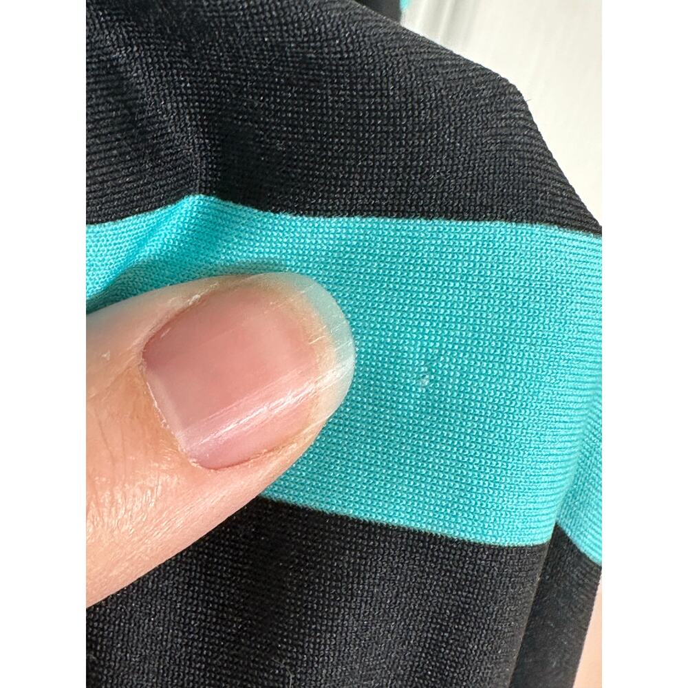 Kim Rogers Bright Aqua Black Striped Bold Stretch Maxi Skirt Wrinkle-free S - Picture 5 of 7